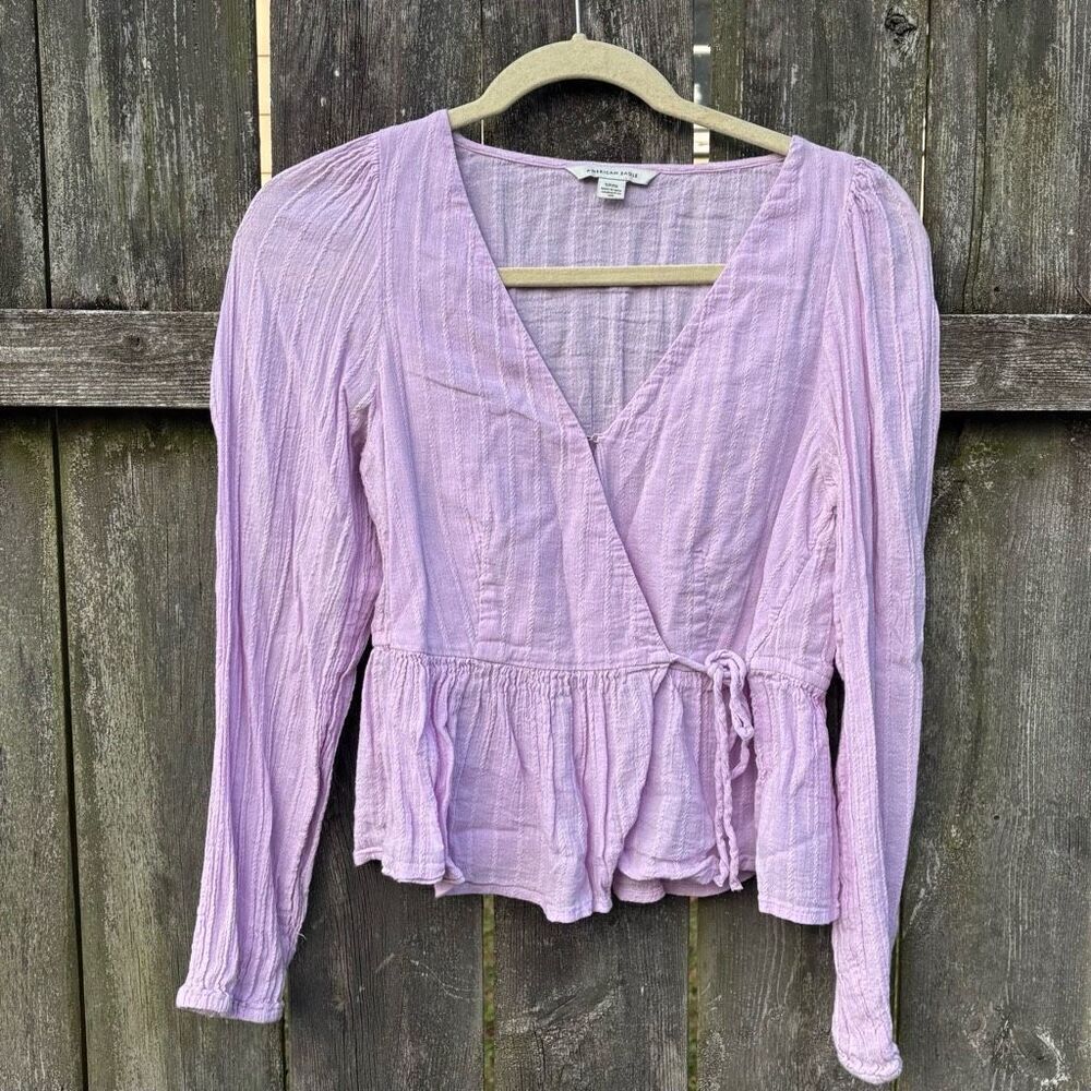 American Eagle Light Purple Wrap Long Sleeve Top Small - Picture 2 of 5